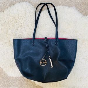 BCBG shoulder hobo tote black leather logo travel messenger bag